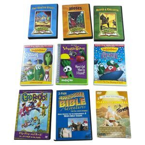 9 Kids DVDs Christian Bible VeggieTales Moses Esther David God Jesus Stories